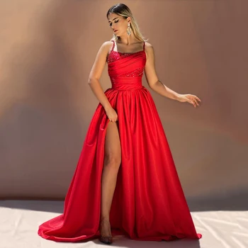 Секси вечерни рокли за бала трапецовидна форма с тънки спагети презрамки, расшитое мъниста вечерна рокля 2023, Сшитое по стандартите на Дубай, Саудитска Арабия