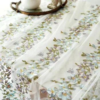 Рокля на бретелях с цветя модел във формата на риба кост, Лейси бродерия, Дълга пола, на Окото плат, Бели цветя, декоративна тъкан