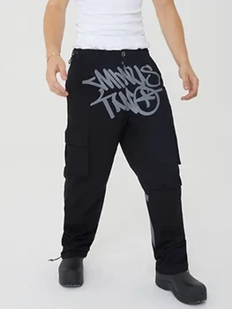 Мъжки и дамски панталони Y2K, широки панталони свободно, намаляване, черни, в стил харадзюку, хип-хоп, рок, пънк, новост 2023 година