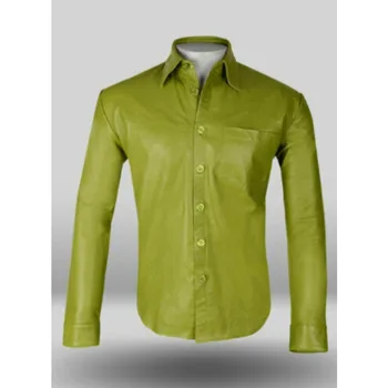 Мъжки Основната Зелена Кожена риза от естествена овча кожа, Мека Реколта Приталенная риза Европейски и американски модни тенденции