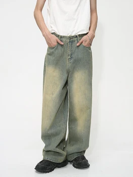 YIHANKE Реколта Градиентные Широки Дънкови Панталони Тенденция Мъжки Модни Издържат Y2k Стил Индивидуалност Широки Дънкови Панталони всеки ден