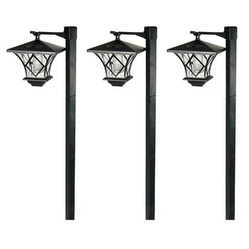 3X Led Традиционен Градински стълб на фенер на слънчевата енергия, стълб на фенер, Лампа, Декор 1,5 М