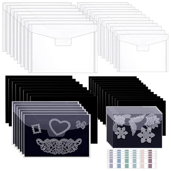 40 бр. пакет за съхранение, изрязани във форма, с гумени магнитни листове и етикети, Прозрачен пластмасов плик джоб за съхранение