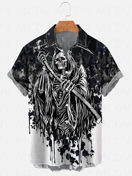 Мъжки и дамски риза с къси ръкави Grim Reaper, тениска с графити на фона на Хелоуин