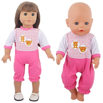 Американската 18-инчовата стоп-моушън дрехи за момичета, розово сладко гащеризон с мече за ОГ и 43 см, Новородено бебе кукла, подарък за момичета