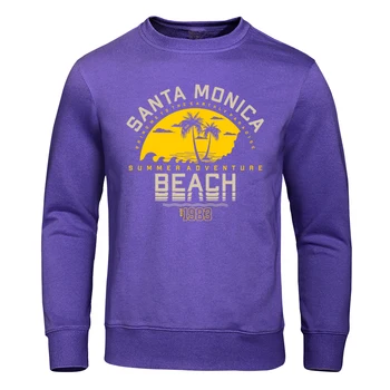 Santa Monica Summer Adventure Beach Estd 1983 Hoody С Качулка Мъжки Спортен Мек Вълнен Плат Отгоре, Пуловер, Модни Пуловери, Улични Меки Блузи, Мъжки