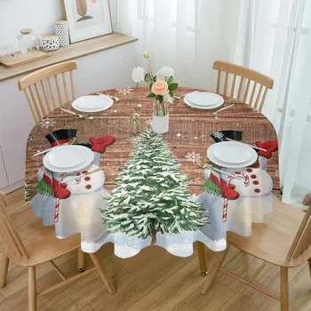 Коледен Снежен човек, Реколта кръгла Покривка от дъски, Водоустойчив Капак за масата За Сватбеното парти, Коледна Покривка за масата за хранене
