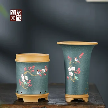 Виолетово-зелена керамика, ръчно рисувани, саксия за бонсай, цимбидиум, на традицията за отглеждане на сукуленти в Китай, украса на градината