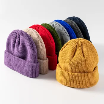 Зимни шапки за мъже, Шапки, Вязаная шапка с белезници за момичета, Студентски Есенни шапки за двойки, Дамски топли шапки, Мъжки ежедневни шапка