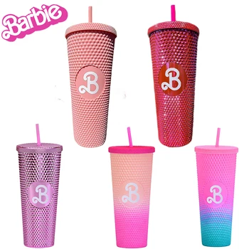 750 мл Розова чаша за Барби с соломинкой Barbies Movie Party, Съпътстваща чаша, Кавайная Преносима бутилка за пиене, Чаша за мляко и сок, подаръци