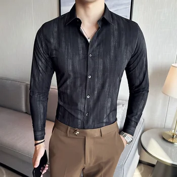 Camisas De Hombre, Рокли-ризи в Британски Стил с дълъг ръкав За Мъже, Бизнес Официалната Облекло, Оборудвана Случайни Смокинг За Клуба/Бала