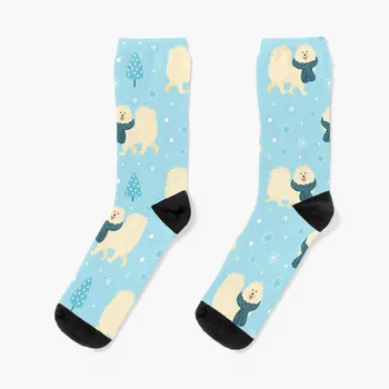 Скъпа самоедская куче в зимни чорапи Забавни чорапи Много чорапи Дамски аниме чорапи