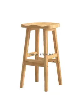 Скандинавски висок стол от масивно дърво, бар стол от масивно дърво, домакински табуретка, просто бар стол, бар стол