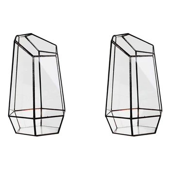 2X Оранжерия за дома, Шестоъгълен стъклена ваза за градина, Миниатюрни Мини-пейзаж
