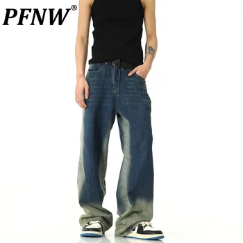 PFNW Ретро Градиентные дънки Мъжки Дизайн Нишевый Тенденция Дънкови Панталони American High Street Tide Свободно Намаляване на Преките За пране 12Z4492