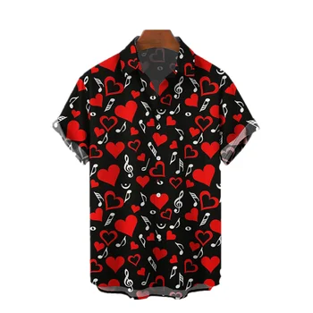 Мъжка Лятна мода риза Aloha със списък от музикални символи, Мъжка риза с 3D принтом, Унисекс, Градинска ежедневни риза с къс ръкав в стил Харадзюку