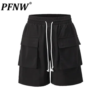 PFNW Есенни мъжки ежедневни панталони в стил хип-хоп с 3D големи джобове, тъмно облекло с завязками, дишащи и удобни спортни панталони 12Z1784