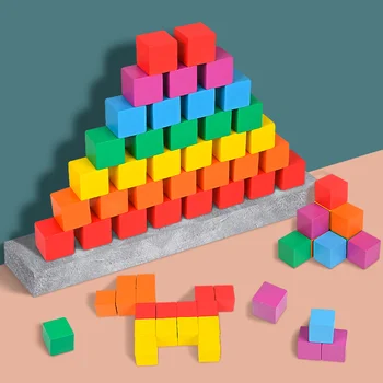 Монтесори Магически блок Пъзел Играчка За обучение на пространствени логическо мислене Играта Дъгова Стифиране блокове Математически Забавни играчки за бебето