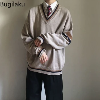 Двойката Бугилаку, есента мъжки пуловер, корейската версия, безплатно, 2023, нов вязаный студентски пуловер, сако с V-образно деколте