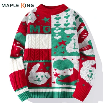 Зимен пуловер, Коледен вязаный пуловер За мъжете и жените, Pull Luxe Homme 2023, реколта корея модерна двойка, Топли стръмни пуловери, палта