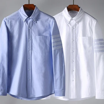 Ризи TB води до пренебрегване том, Мъжки Висококачествени Класически Ризи на Райета с 4 Ленти, Бизнес Облекло, Модната Марка, Всекидневни Офис Топ От чист Памук, Оксфорд