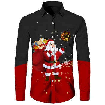 Мъжки Дизайнерски Поло риза с дълъг ръкав и 3D принтом, Удобна мека кърпа, Ежедневни Празнична Коледно парти, Коледен подарък 2023
