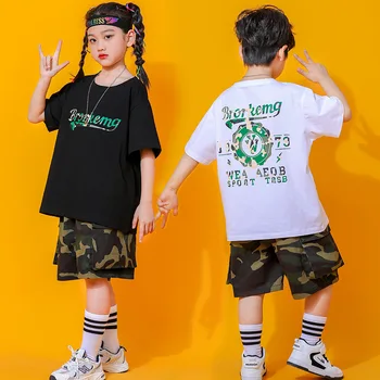 Многоцветен Съкратен топ за момичета в стил хип-хоп, Панталони за улични танци, обикновена Джоггеры за момчета, Комплект детска градинска дрехи, Детски джаз костюм