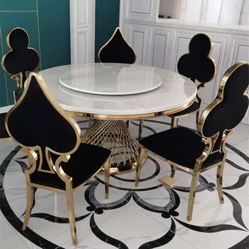Трапезария стол в стил постмодерното за кухня от неръждаема стомана, нео-класически Прост стол за дневна, Фланелен трапезни столове с цветя сливи