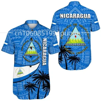 Лято 2023, Нови ризи с флага Никарагуа, Ежедневни градинска мода, Хавайски ризи с къс ръкав, мъжки и дамски ризи