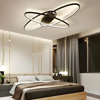 Модерен геометричен led тавана лампа с Мощност 70 W, с полилей, с регулируема яркост, Лампа за вътрешно осветление, Спалня, хол, Окачена лампа 3 цвята