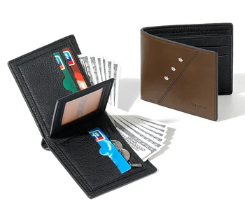Нов Мъжки двуслойни модерен тънък портфейл от изкуствена кожа, бизнес творчески кратък чантата си в ретро стил