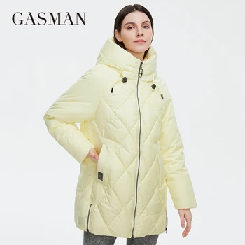 Колекция от зимни пуховиков GASMAN 2023, Модерно однотонное дамско палто с висока яка, Елегантно дамско палто с качулка, якета 8198