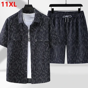 11XL Лятна мъжка риза с къси ръкави размер плюс, пятиточечные шорти свободно, намаляване, бизнес мъжки комплекти от две части размер оверсайз 10XL 9XL
