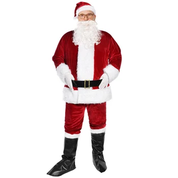 Мъжки Коледен костюм на Дядо Коледа с Колан, Мъжки Зимни Червено облекло, Кадифе шапка, Еластичен колан, широки Дрехи в фестивальном стил Y2k
