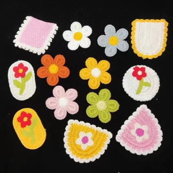 5 Комплекта анимационни цветни аксесоари от плат с бродерия под формата на пет венчелистчета за пуловери, тениски, декорации 