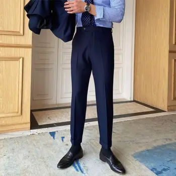 Мъжки ежедневни бизнес панталони в британския стил, с висока талия, Градинска облекло 2023, Ново модно украшение за обществото, дебнещ Костюмные панталони P52