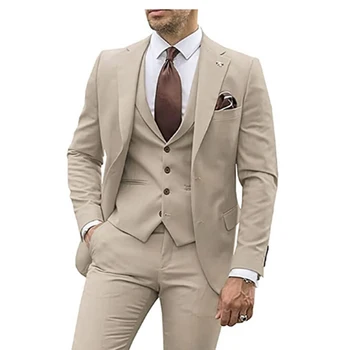 Мъжки костюм, бизнес случайни фрак младоженеца с изрезки на лацканах, официалната парти, облегающая дрехи от 3 теми (яке + жилетка + панталони)