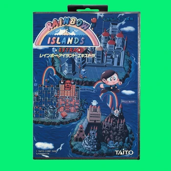 Най-популярната игра касета Rainbow Islands, 16 Бита, игрална карта MD с кутия за Sega Megadrive/Genesis
