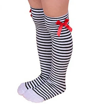 Чорапогащник за малки момичета, Детски чорапогащи с лък за момичета, Детски еластичен чорапогащник райе, Памучни детски чорапи от 1 до 8 години