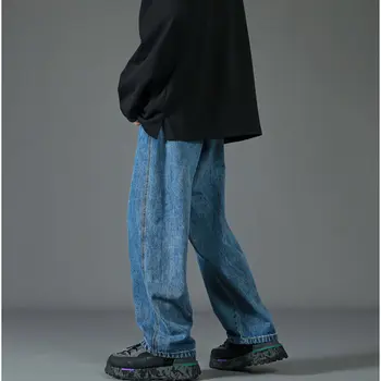 Градинска дрехи, Широки дънкови панталони, Корейската мода, хип-хоп, Ежедневни широки дънки, Мъжки прави панталони, Брандираната однотонная облекло