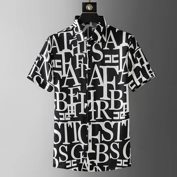 Лятна риза с къс ръкав 2023, мъжка риза с цифрово принтом HD 3D, с писмото по образец, приталенная, без ютия, мъжка риза голям размер