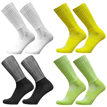 Нов Тип Чорапи с Врата, Мини силиконови Чорапи за Колоездене, Плътен цвят, Среден Цилиндър, Ежедневни Мъжки Дамски Чорапи за спорт на открито