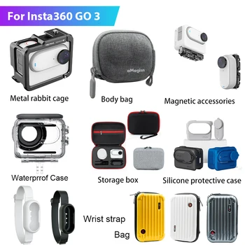 Чанта за тяло/Метална клетка за заек/ Силиконов защитен калъф / Магнитна основа/Водоустойчив калъф за аксесоари за екшън камери Insta360 GO 3