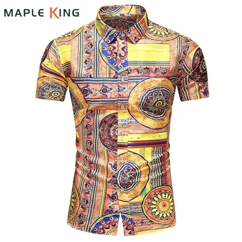 Мъжка риза в етнически стил, реколта блузы с принтом Estampadas, ризи с къс ръкав и копчета за мъже, лятна Camisa Hawaiana Hombre 7XL