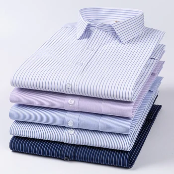 Пролет-Есен Нова Мъжка официална риза с Дълъг ръкав, Офис, шарени, Против бръчки, без гладене, Модерен Бизнес бели ризи S ~ 8XL