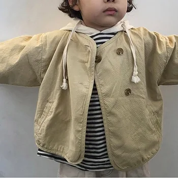 Детски дрехи, Детско палто 2023, Пролет-есен, по Нова мода за момичета и момчета, Безплатни монофонични жилетка в ретро стил, яке