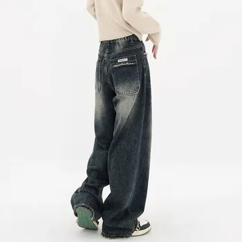 Градинска облекло в стил Харадзюку, ретро Мода, Есенни Дамски Дънки с висока талия, Свободни Широки Директни Дънкови панталони Y2K, Широки панталони