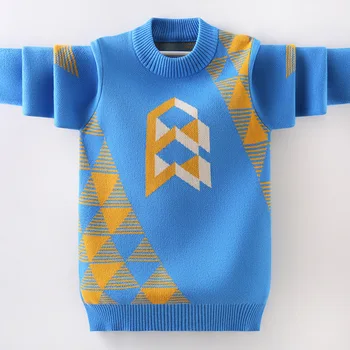 Детски пуловер, Есенно-Зимния Топъл Пуловер за момчета, Възли блузи, Модни Тийнейджърските си Пуловери с геометричен модел, Памучни детски дрехи