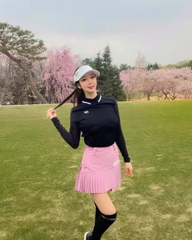 Голф Женски Годишният Нов дамски слънцезащитен топ с дълъг ръкав, тениски с дълъг ръкав от ледената коприна, hoody за голф, шапка