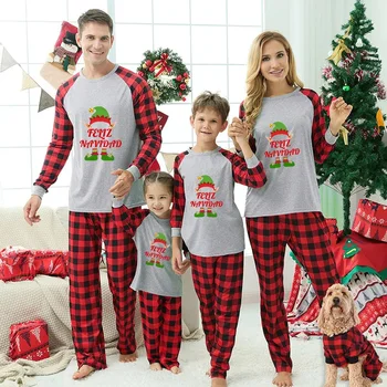 Едни и същи Коледни Семейни пижама с Изключителен Дизайн, Elf Feliz Навидад Сив Пижамный комплект